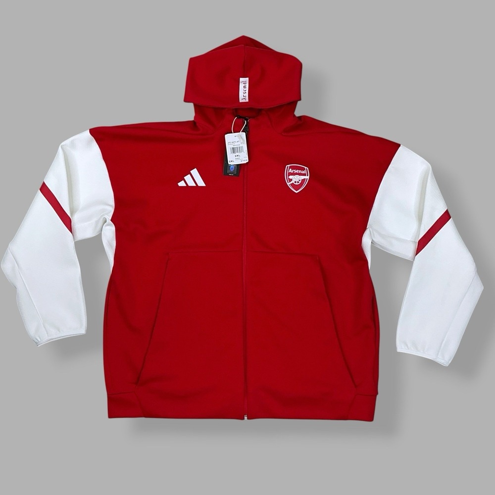 Adidas Hoodie Men 2XL Red White Full Zip Long Sleeve Arsenal Anthem Full Zip NWT
